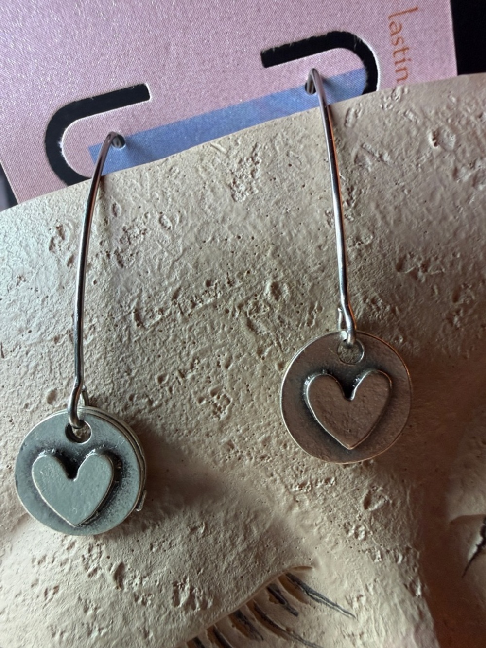 Silver Heart Drop Earrings - Silver